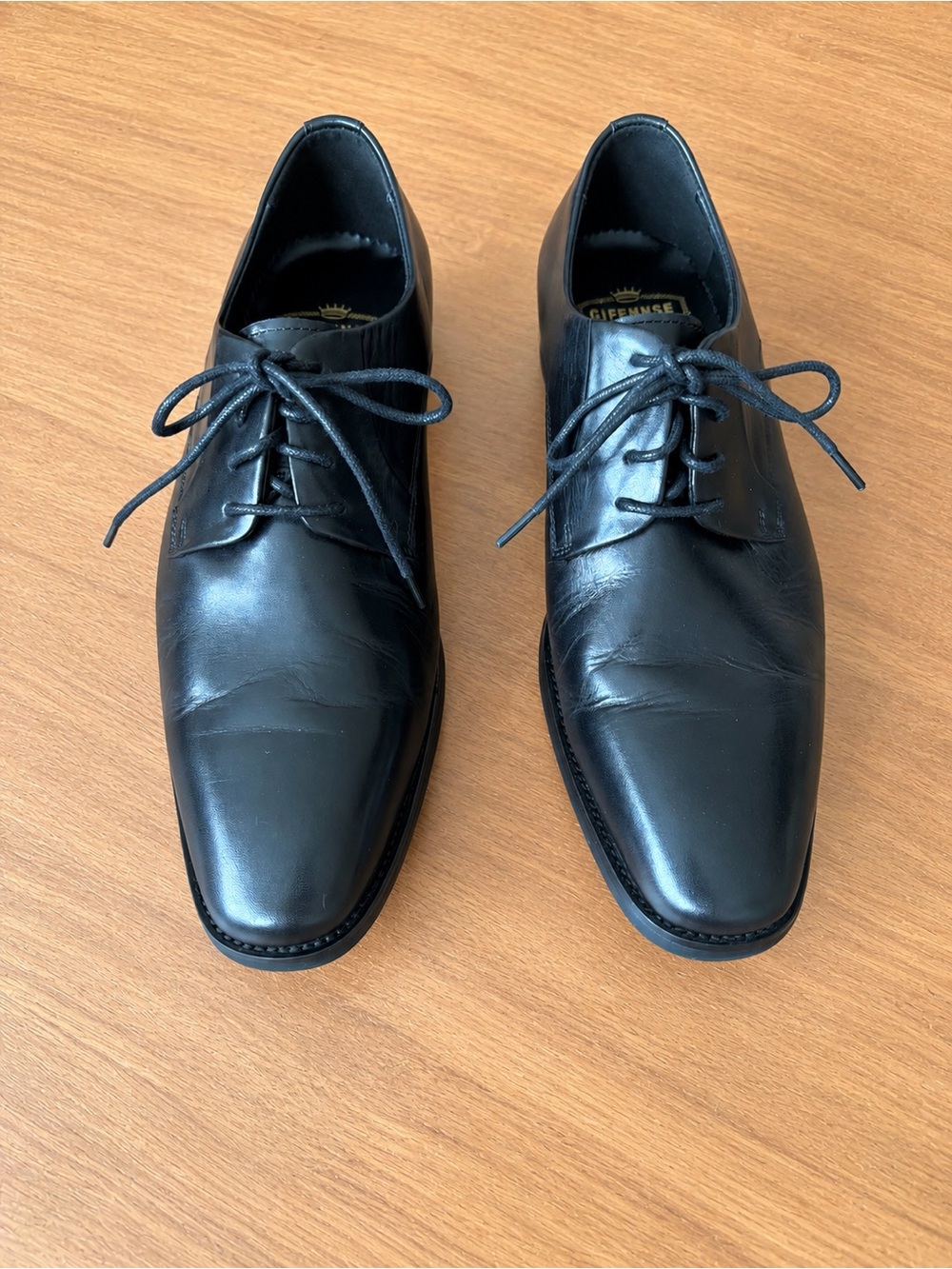 Gifennse Men’s Black Leather Derby Dress Shoes US 10 EU 44 Handmade A01-001